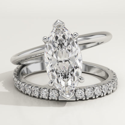 Marquise Cut Pave Double Band Lab-Grown Diamond Engagement Ring