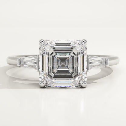 2 CT Asscher Cut Three Stone Moissanite Engagement Ring