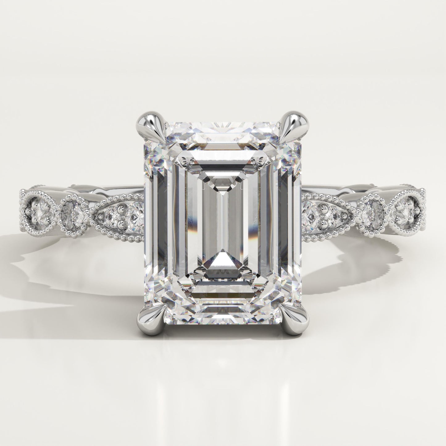 Emerald Cut Milgrain Pave Lab-Grown Diamond Engagement Ring