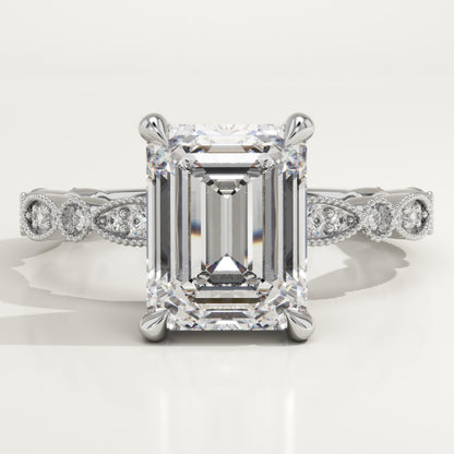 Emerald Cut Milgrain Pave Lab-Grown Diamond Engagement Ring