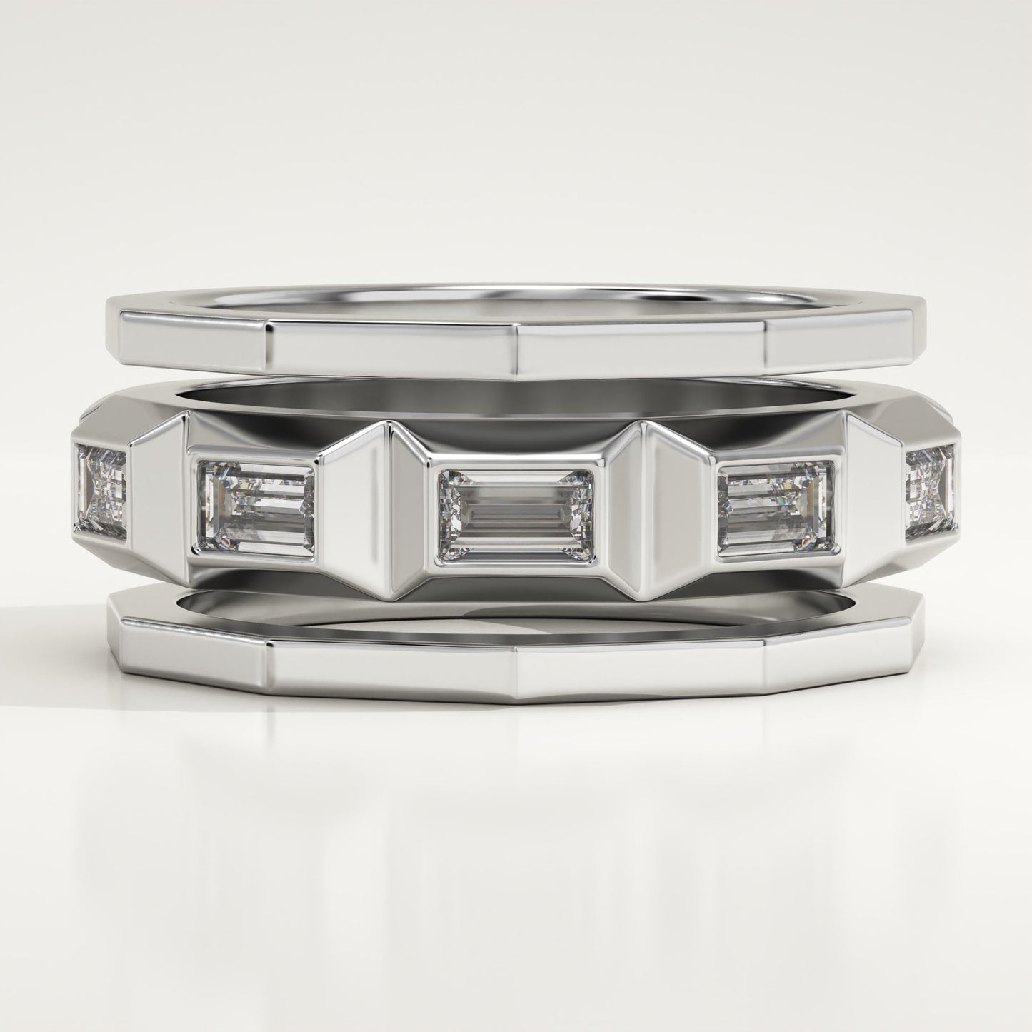 0.67 TCW Baguette Lab-Grown Diamond Five Stone Wedding Band For Men