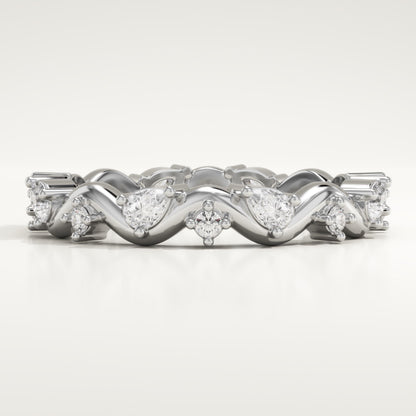 0.56 TCW Round & Pear Lab-Grown Diamond Curved Wedding Band
