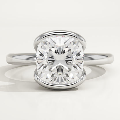 Cushion Cut Half Bezel Lab-Grown Diamond Engagement Ring