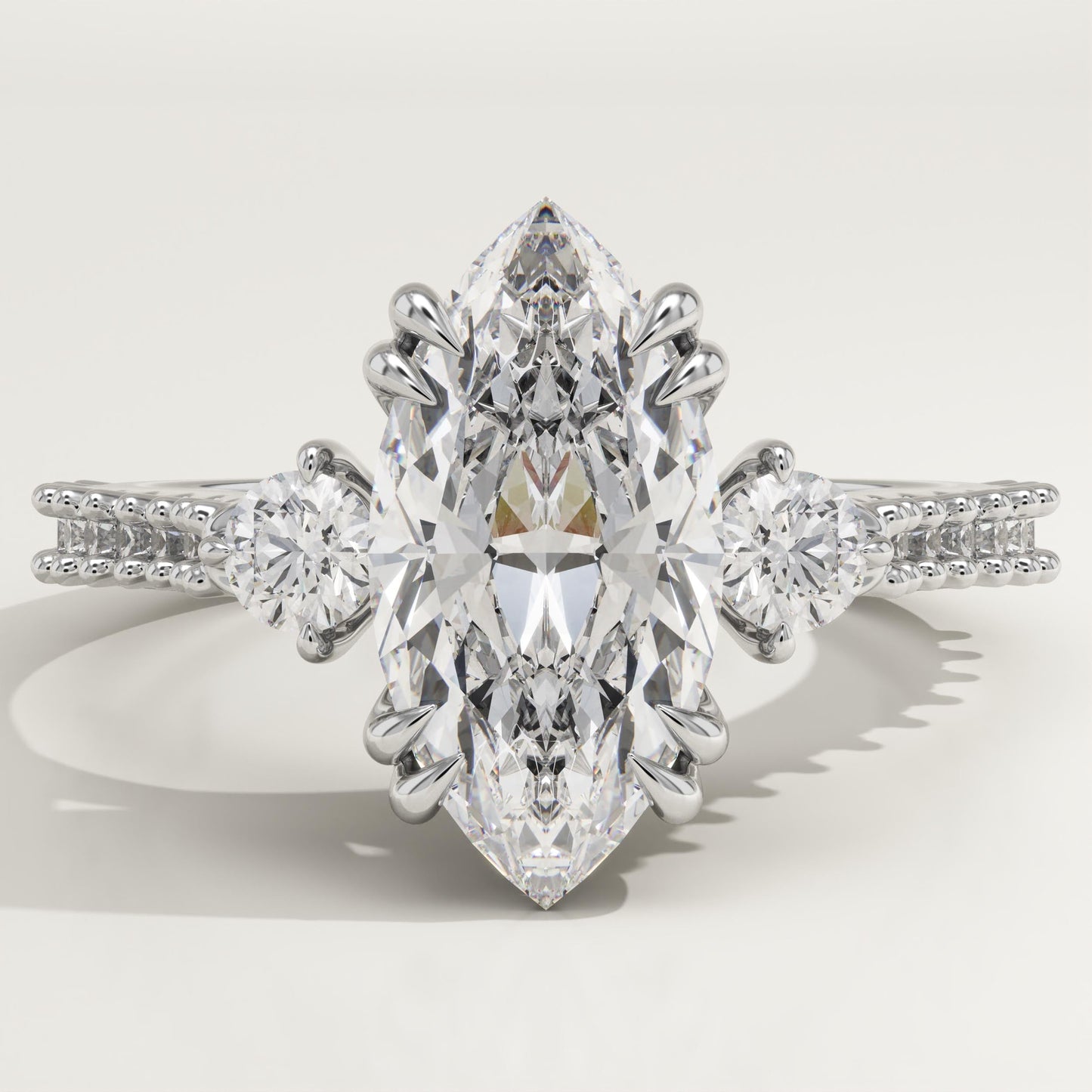 Marquise Cut Three Stone & Pave Lab-Grown Diamond Engagement Ring