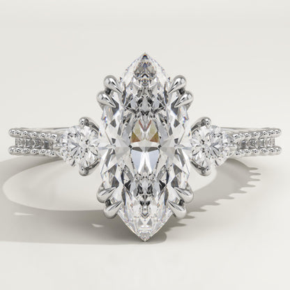 Marquise Cut Three Stone & Pave Lab-Grown Diamond Engagement Ring