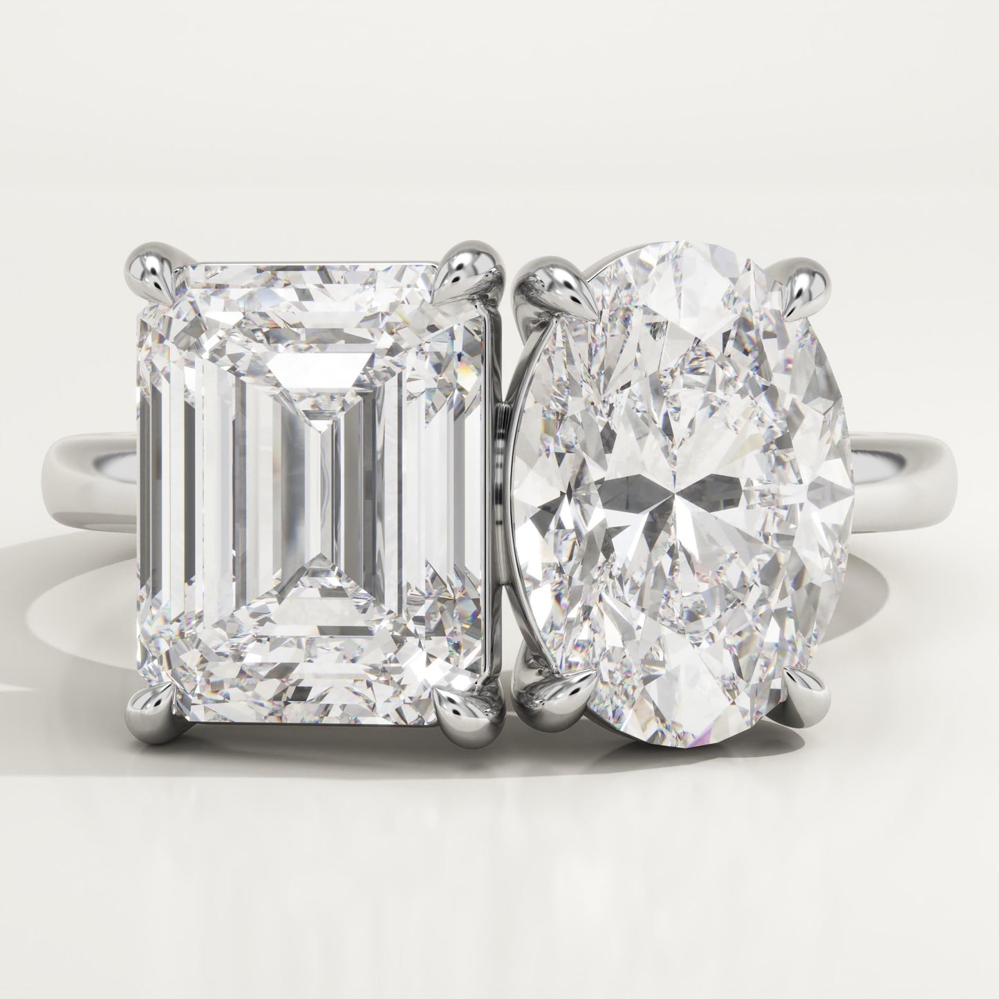 4.5 TCW Emerald & Oval Cut Toi Et Moi Lab-Grown Diamond Engagement Ring