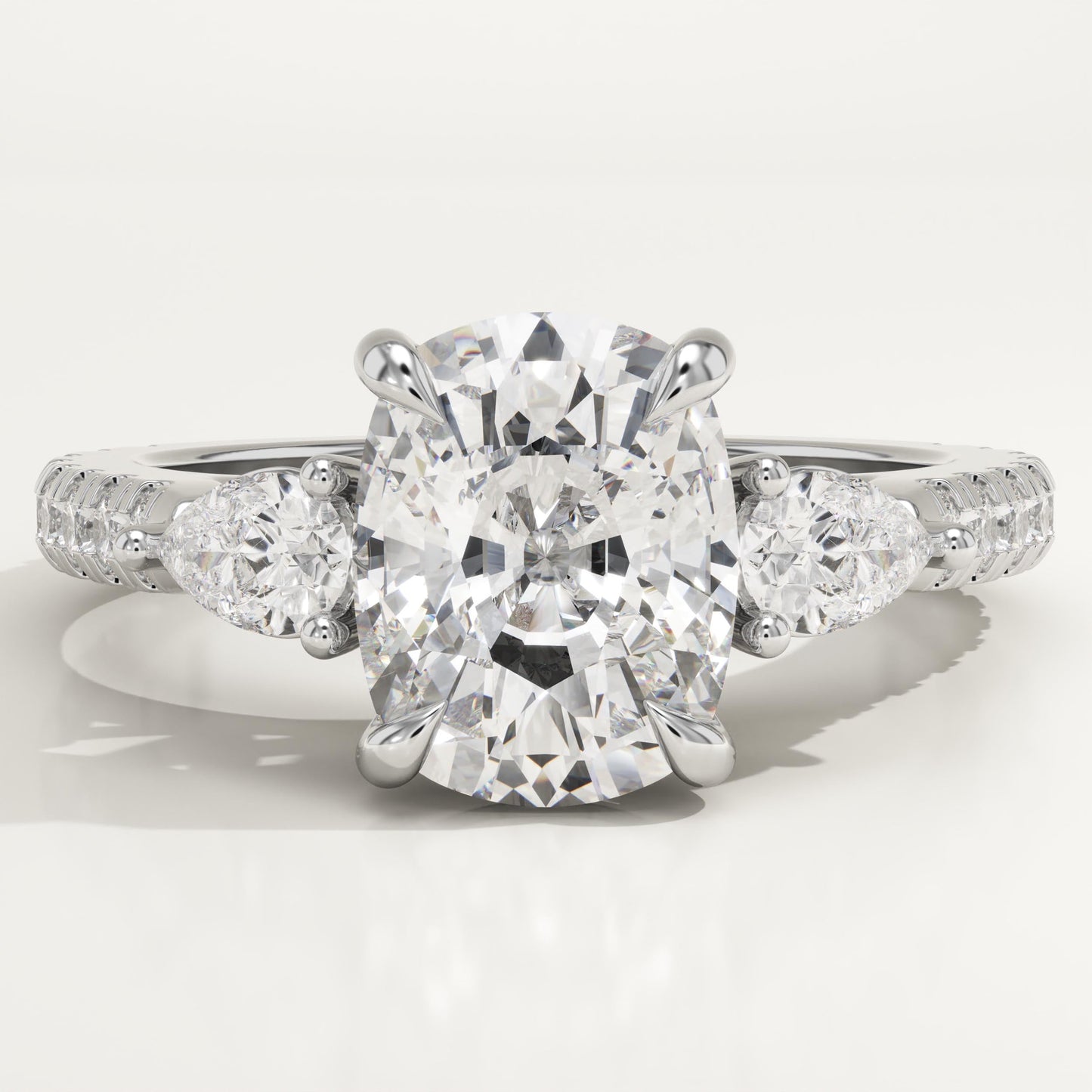 Elongated Cushion Cut Three Stone & Pave Lab-Grown Diamond Engagement Ring