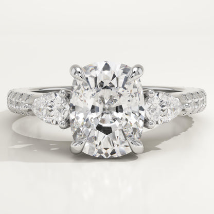 Elongated Cushion Cut Three Stone & Pave Lab-Grown Diamond Engagement Ring