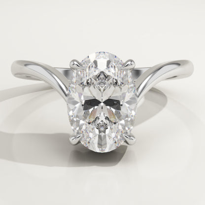 Oval Cut V Shaped Solitaire Lab-Grown Diamond Engagement Ring