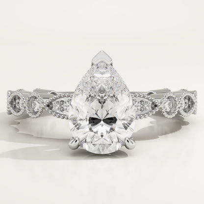 Pear Cut Milgrain Pave Lab-Grown Diamond Engagement Ring