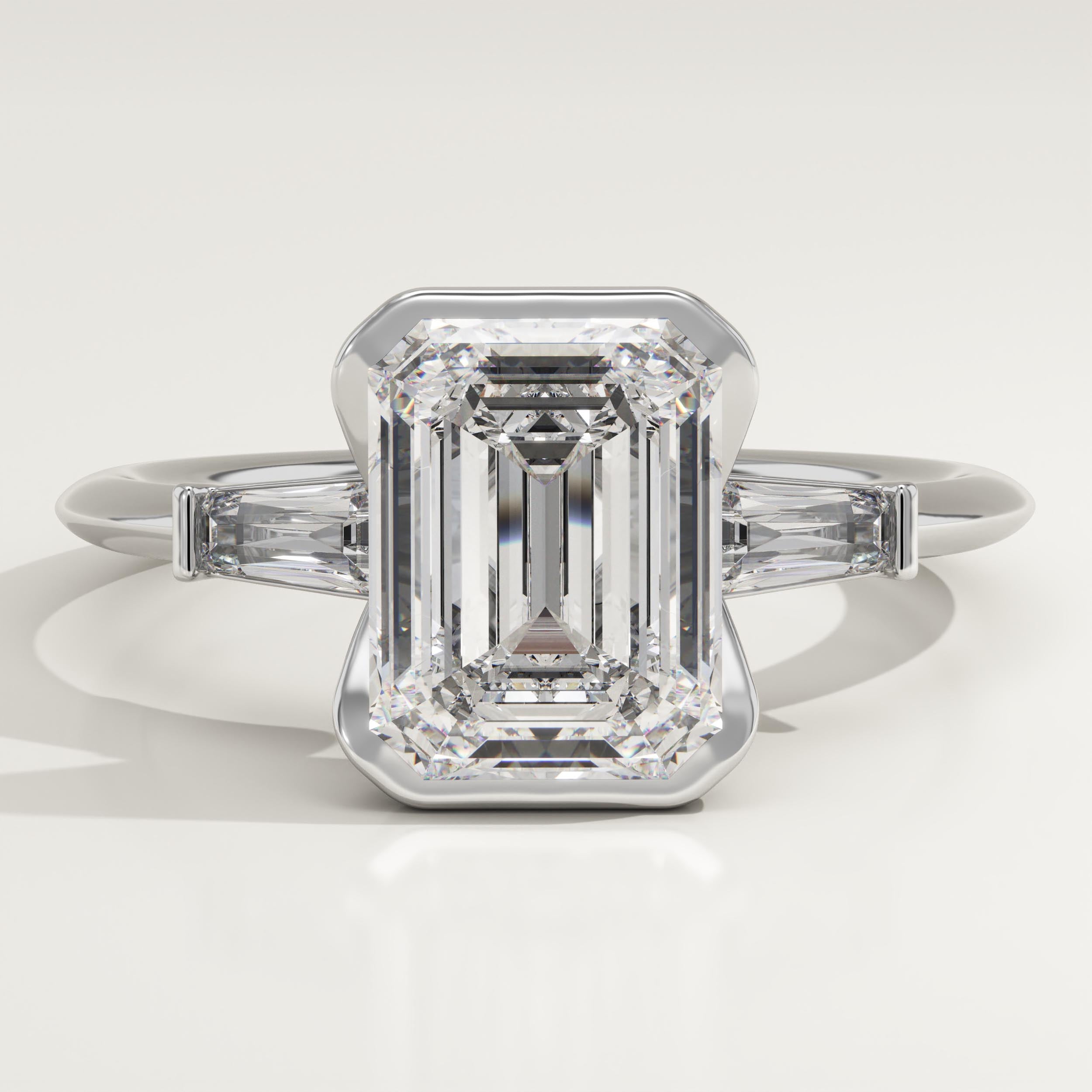 2.0 CT Emerald Cut Three Stone Half Bezel Lab-Grown Diamond Engagement Ring
