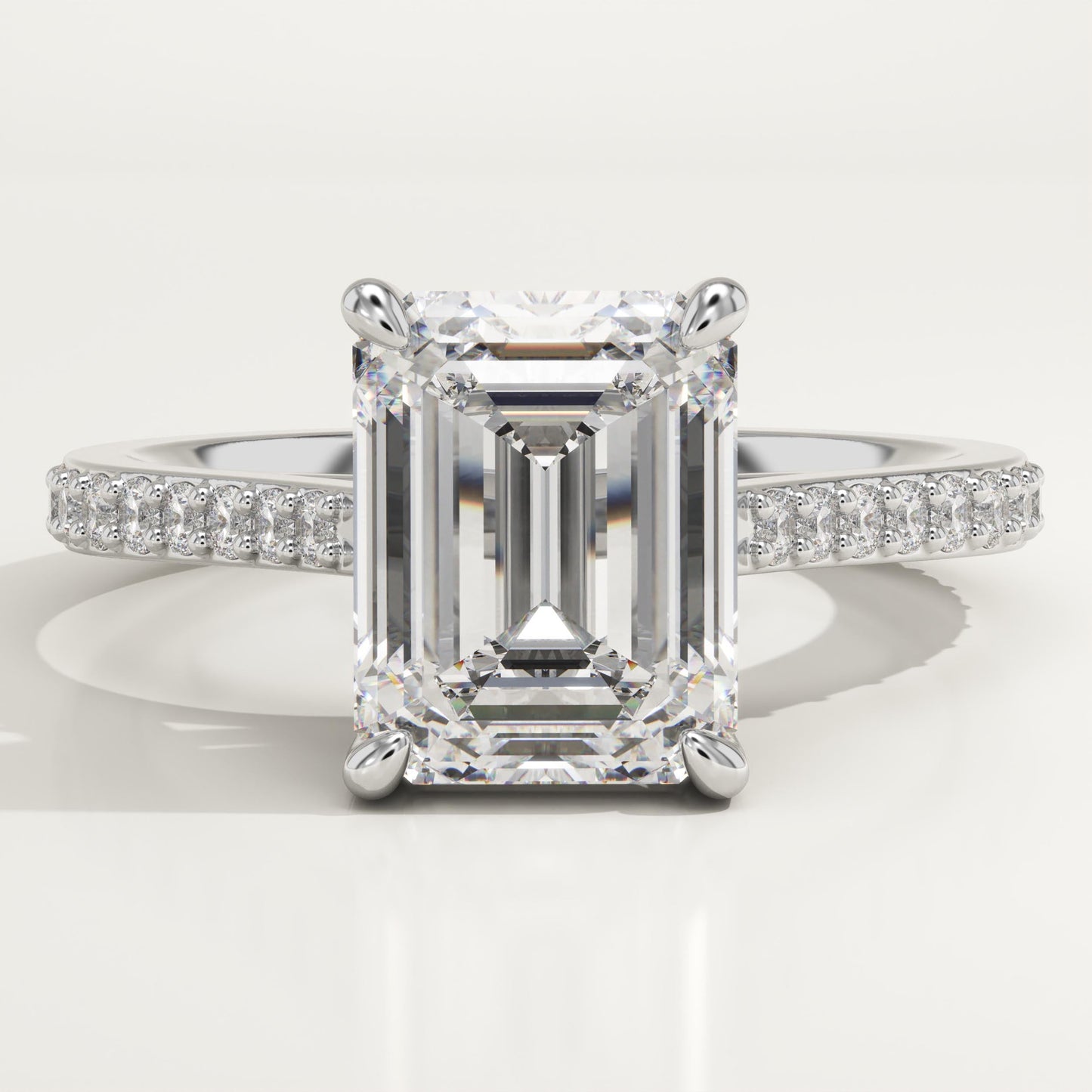 Emerald Cut Pave Cathedral Lab-Grown Diamond Engagement Ring