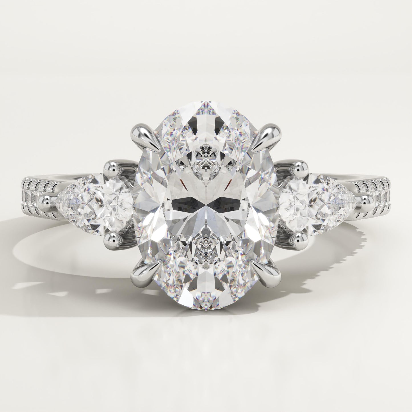 Oval Cut Three Stone & Pave Lab-Grown Diamond Engagement Ring
