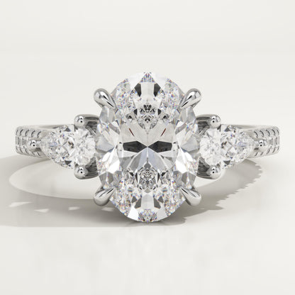 Oval Cut Three Stone & Pave Lab-Grown Diamond Engagement Ring