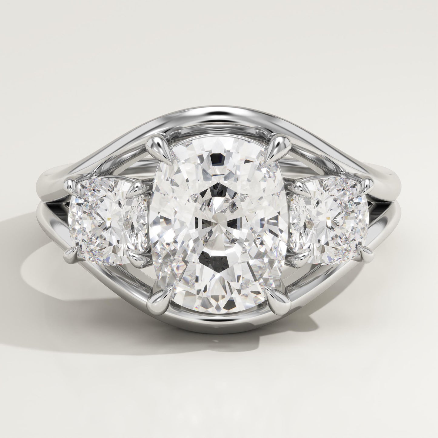 Elongated Cushion Cut Three Stone Lab-Grown Diamond Engagement Ring