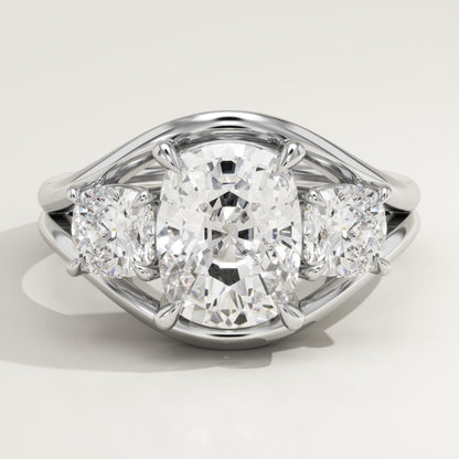 Elongated Cushion Cut Three Stone Lab-Grown Diamond Engagement Ring
