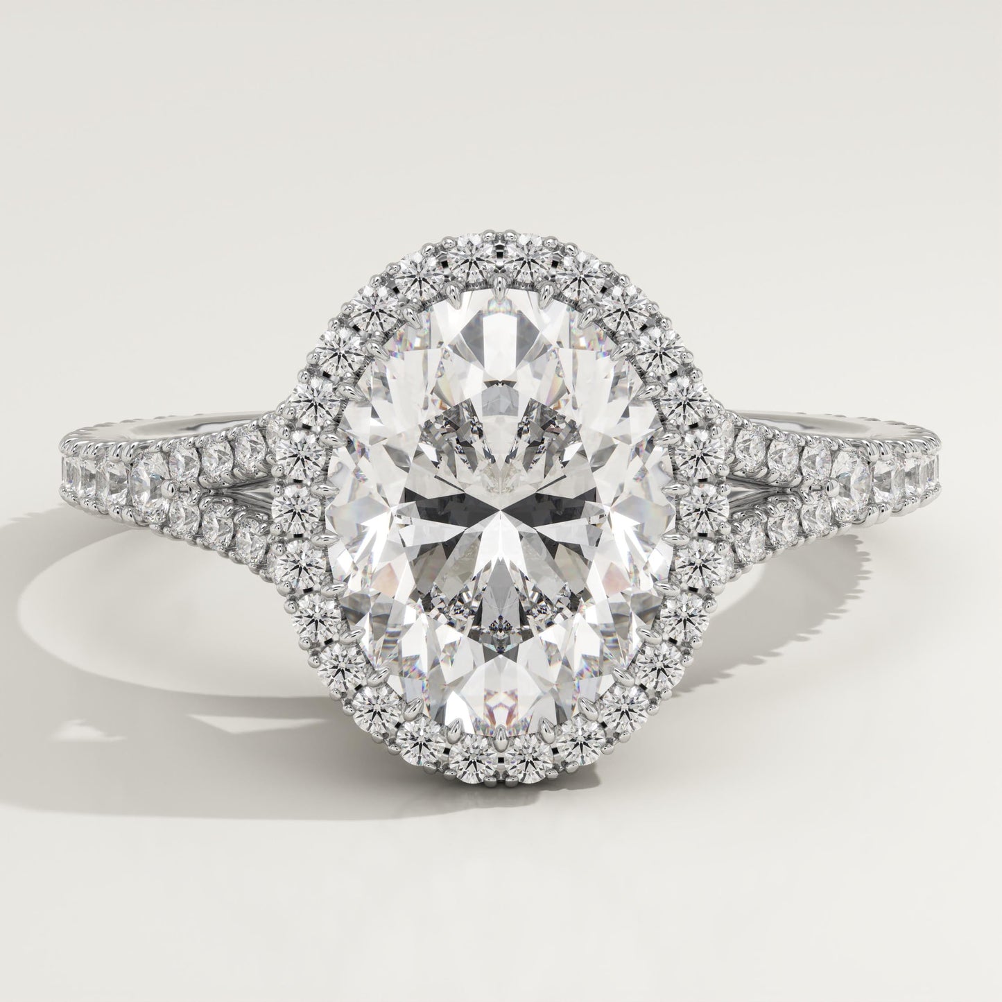 Oval Cut Halo & Pave Split Shank Lab-Grown Diamond Engagement Ring