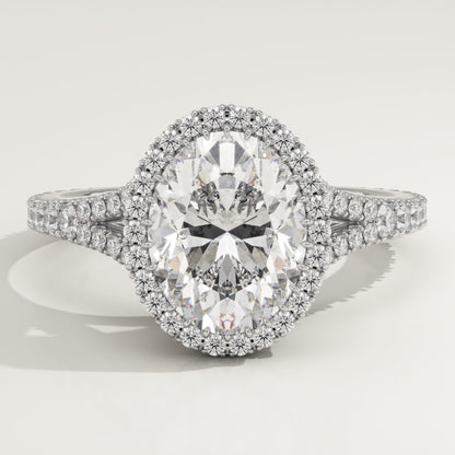 Oval Cut Halo & Pave Split Shank Lab-Grown Diamond Engagement Ring