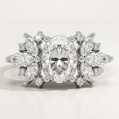 Oval Cut Cluster Lab-Grown Diamond Engagement Ring