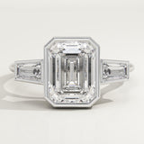 2.0 CT Emerald Cut Three Stone Bezel Lab-Grown Diamond Engagement Ring