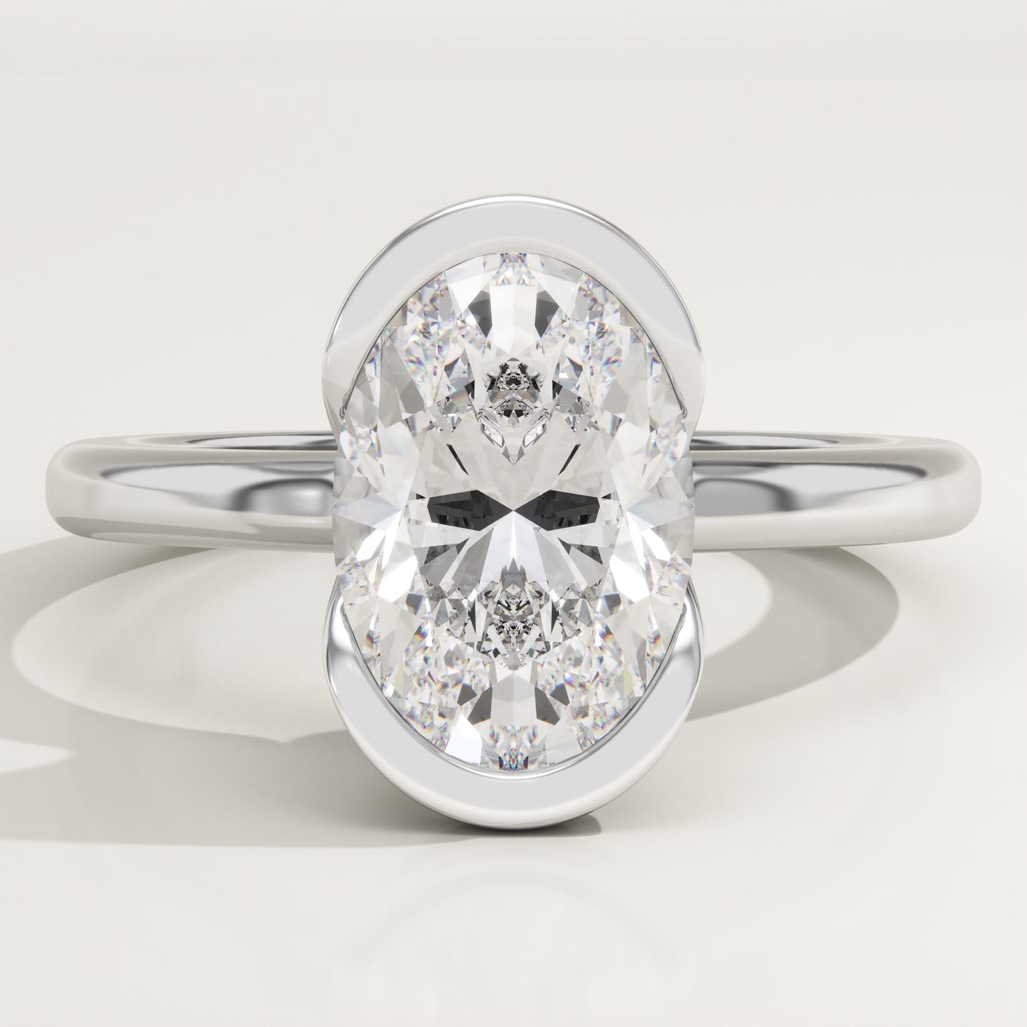 Oval Cut Half Bezel Lab-Grown Diamond Engagement Ring