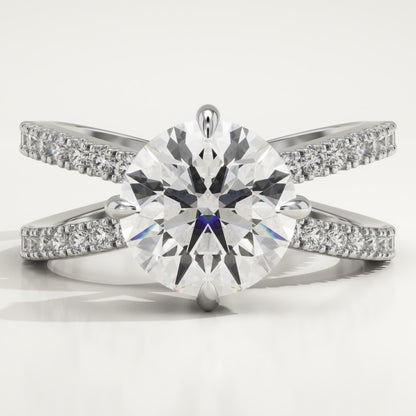 Round Cut Hidden Halo & Criss Cross Pave Lab-Grown Diamond Engagement Ring