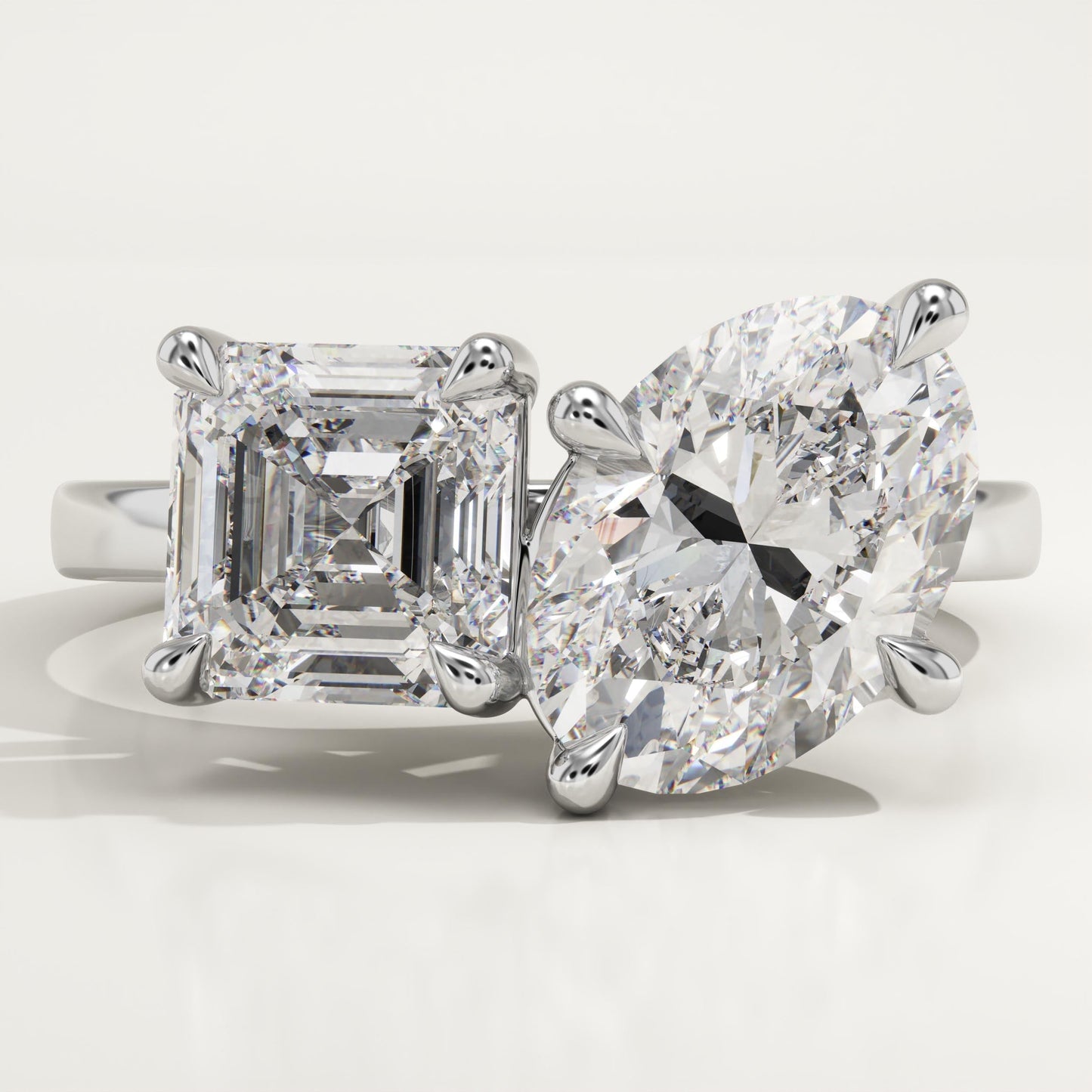 3.75 TCW Asscher & Oval Cut Toi Et Moi Lab-Grown Diamond Engagement Ring
