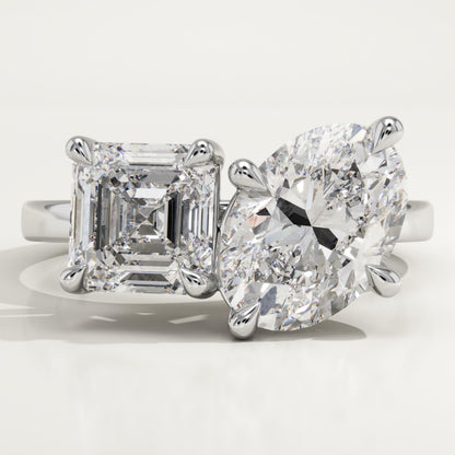 3.75 TCW Asscher & Oval Cut Toi Et Moi Lab-Grown Diamond Engagement Ring