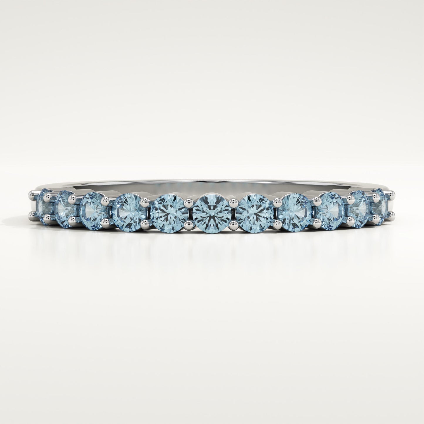 0.33 TCW Round Shaped March-Aquamarine Birthstone Wedding Band
