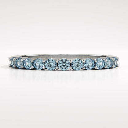 0.33 TCW Round Shaped March-Aquamarine Birthstone Wedding Band