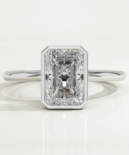 1.50 CT Radiant Cut Moissanite Bezel Engagement Ring (US Size 8 Ready To Ship)