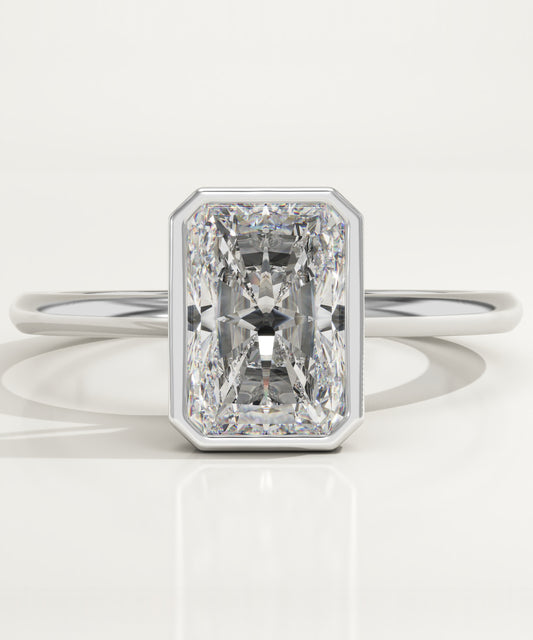 1.50 CT Radiant Cut Moissanite Bezel Engagement Ring (US Size 8 Ready To Ship)