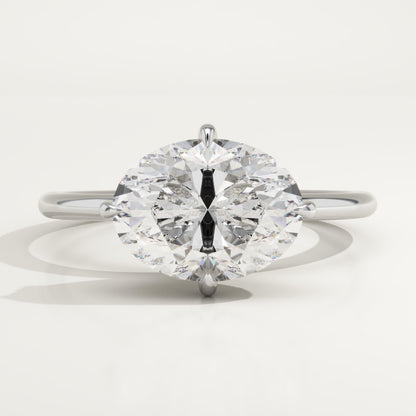 2.25 CT East West Oval Cut Hidden Halo Moissanite Engagement Ring