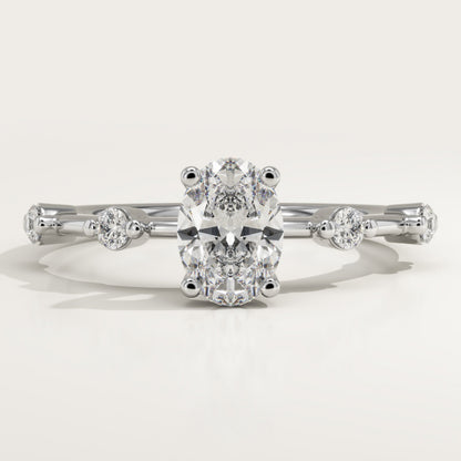Oval Cut Dainty Pave Lab-Grown Diamond Engagement Ring