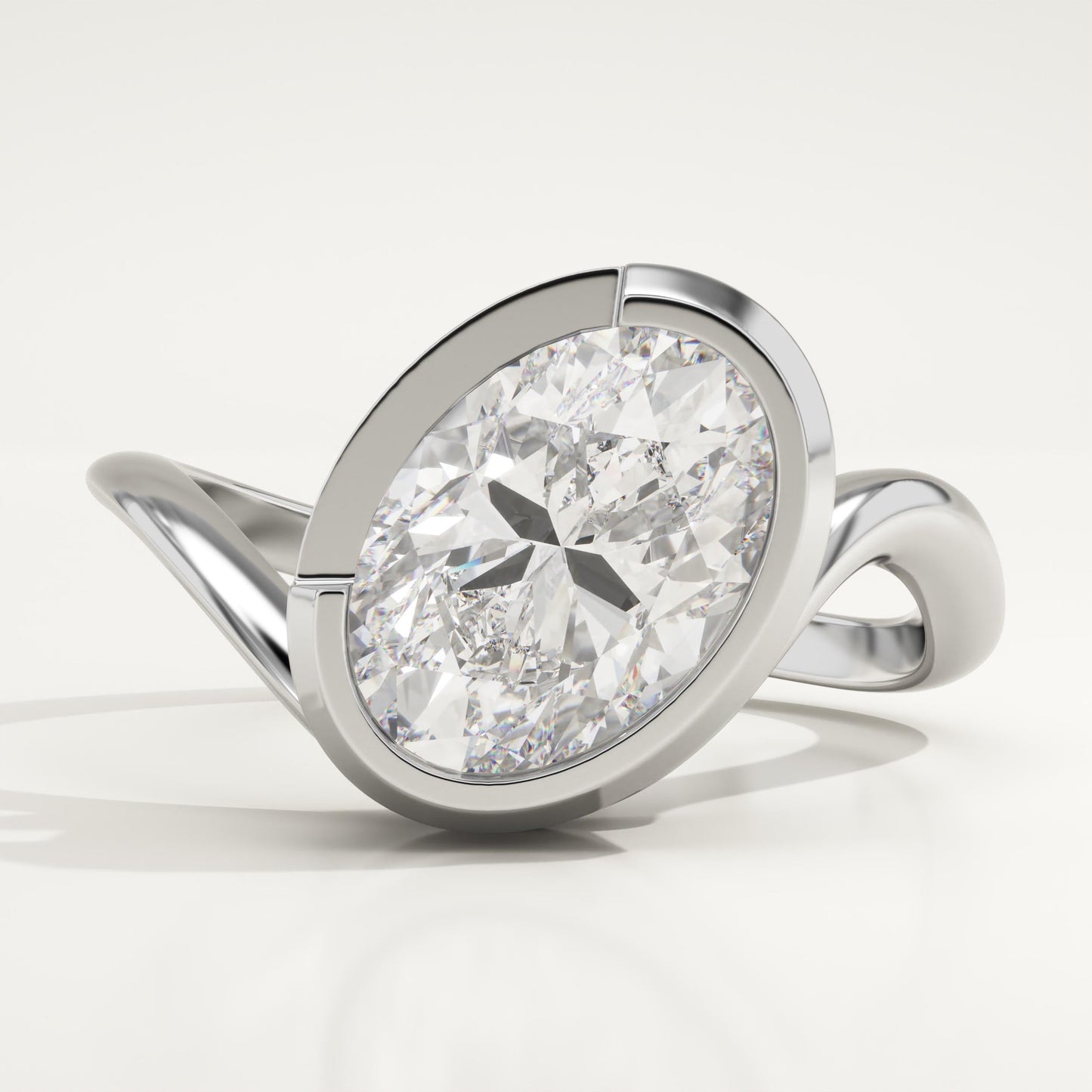 Oval Cut Half Bezel Waved Lab-Grown Diamond Engagement Ring