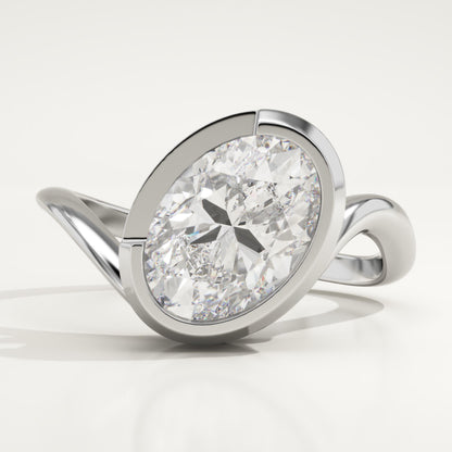 Oval Cut Half Bezel Waved Lab-Grown Diamond Engagement Ring