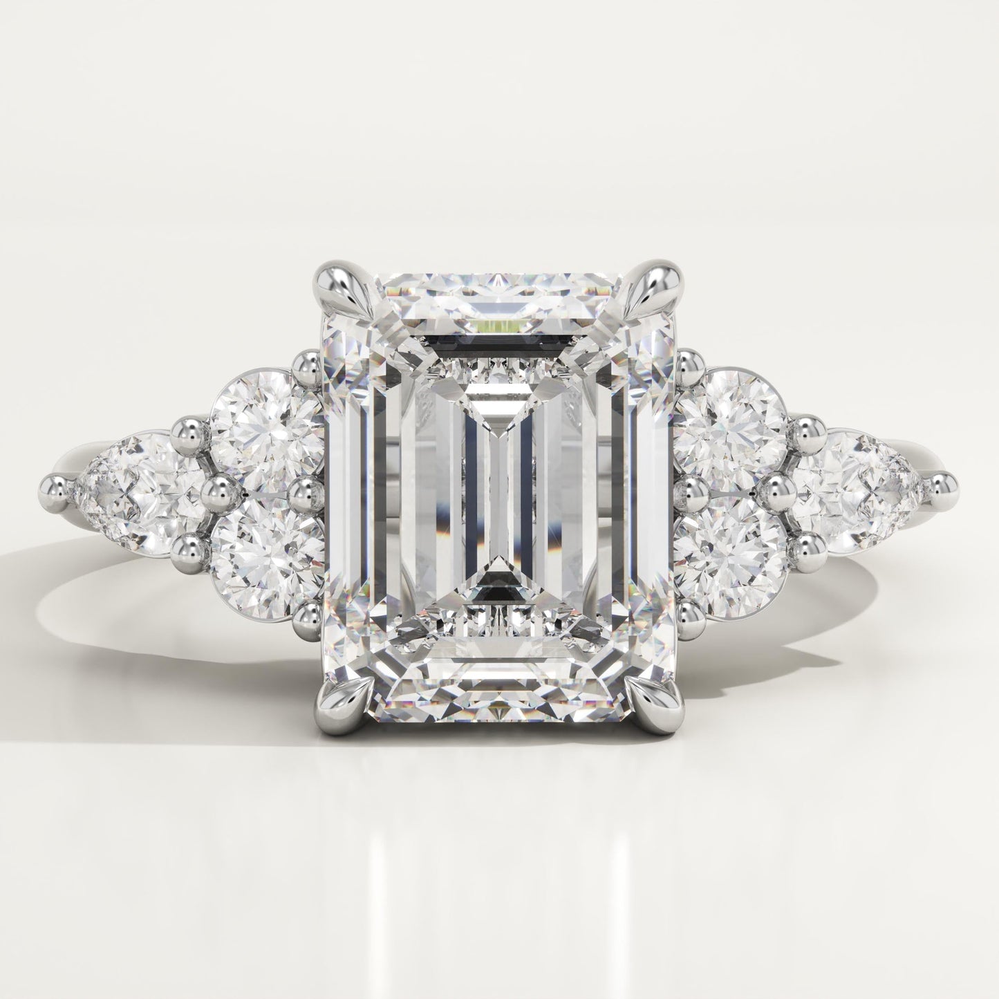 Emerald Cut Cluster Lab-Grown Diamond Engagement Ring