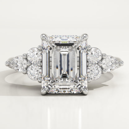 Emerald Cut Cluster Lab-Grown Diamond Engagement Ring