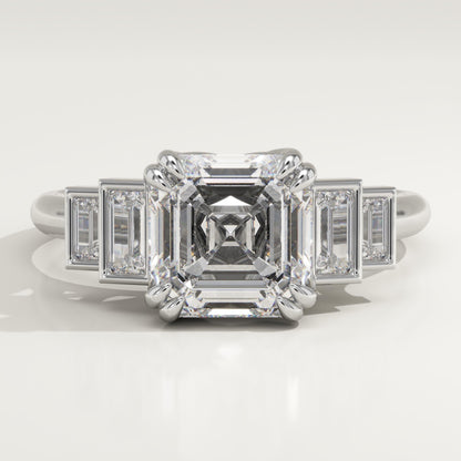 Asscher Cut Cluster Lab-Grown Diamond Engagement Ring