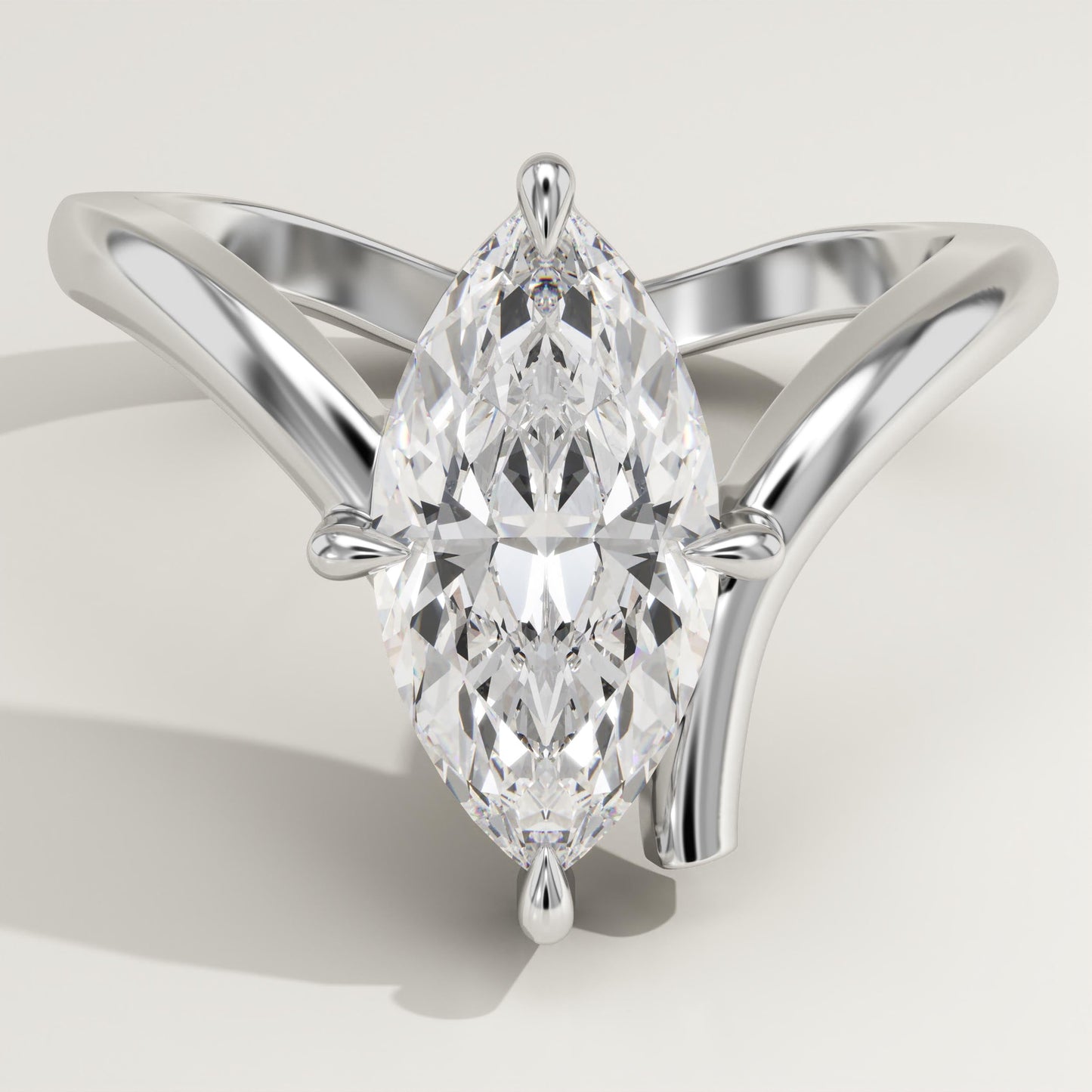 Marquise Cut V Shaped Solitaire Lab-Grown Diamond Engagement Ring