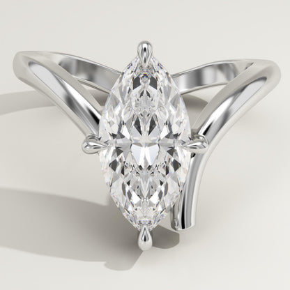 Marquise Cut V Shaped Solitaire Lab-Grown Diamond Engagement Ring