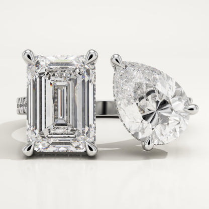 5 TCW Emerald & Pear Cut Toi Et Moi Lab-Grown Diamond Engagement Ring