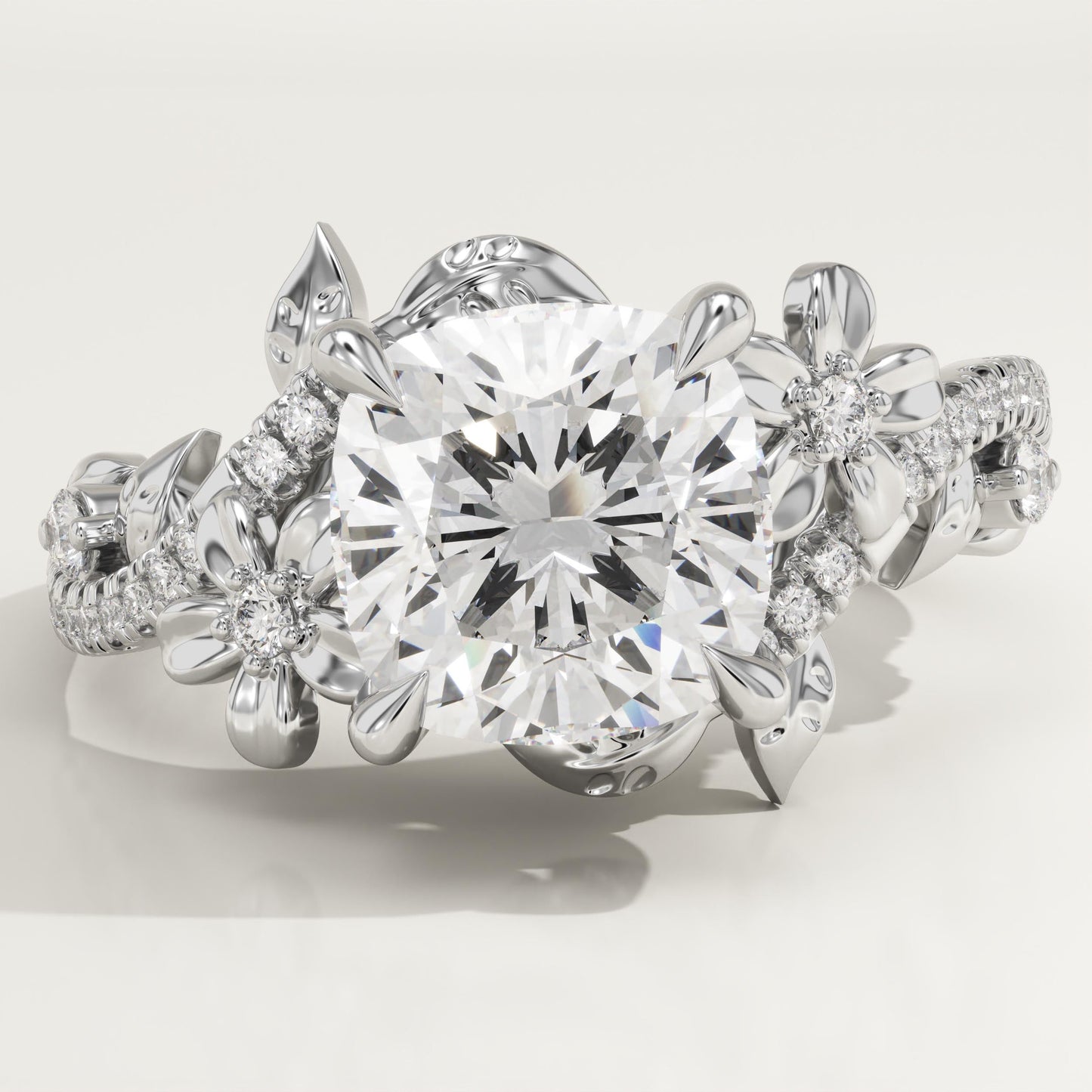 Cushion Cut Nature Inspired Lab-Grown Diamond Engagement Ring