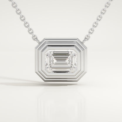 2 CT East West Emerald Lab-Grown Diamond Solitaire & Bezel Necklace