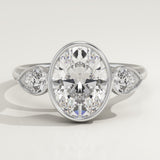 1.5 CT Oval Cut Three Stone Bezel Lab-Grown Diamond Engagement Ring