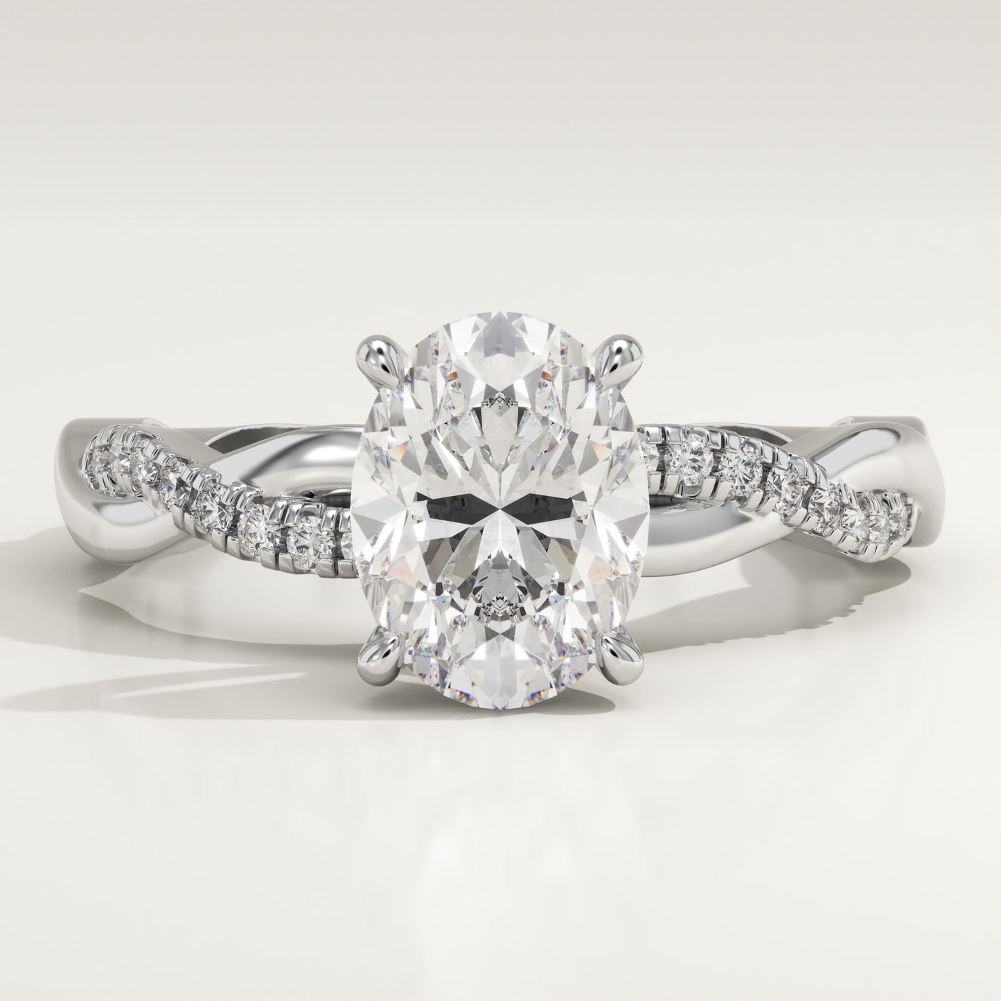 Oval Cut Twisted Pave Lab-Grown Diamond Engagement Ring