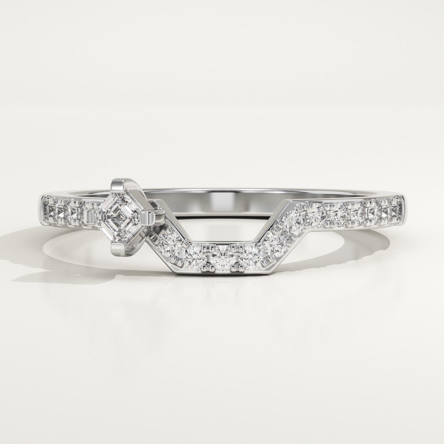 0.25 TCW Emerald Square & Round Lab-Grown Diamond Curved Wedding Band
