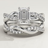 1.02 CT Emerald Cut Pave & Twisted Shank Lab-Grown Diamond Bridal Set