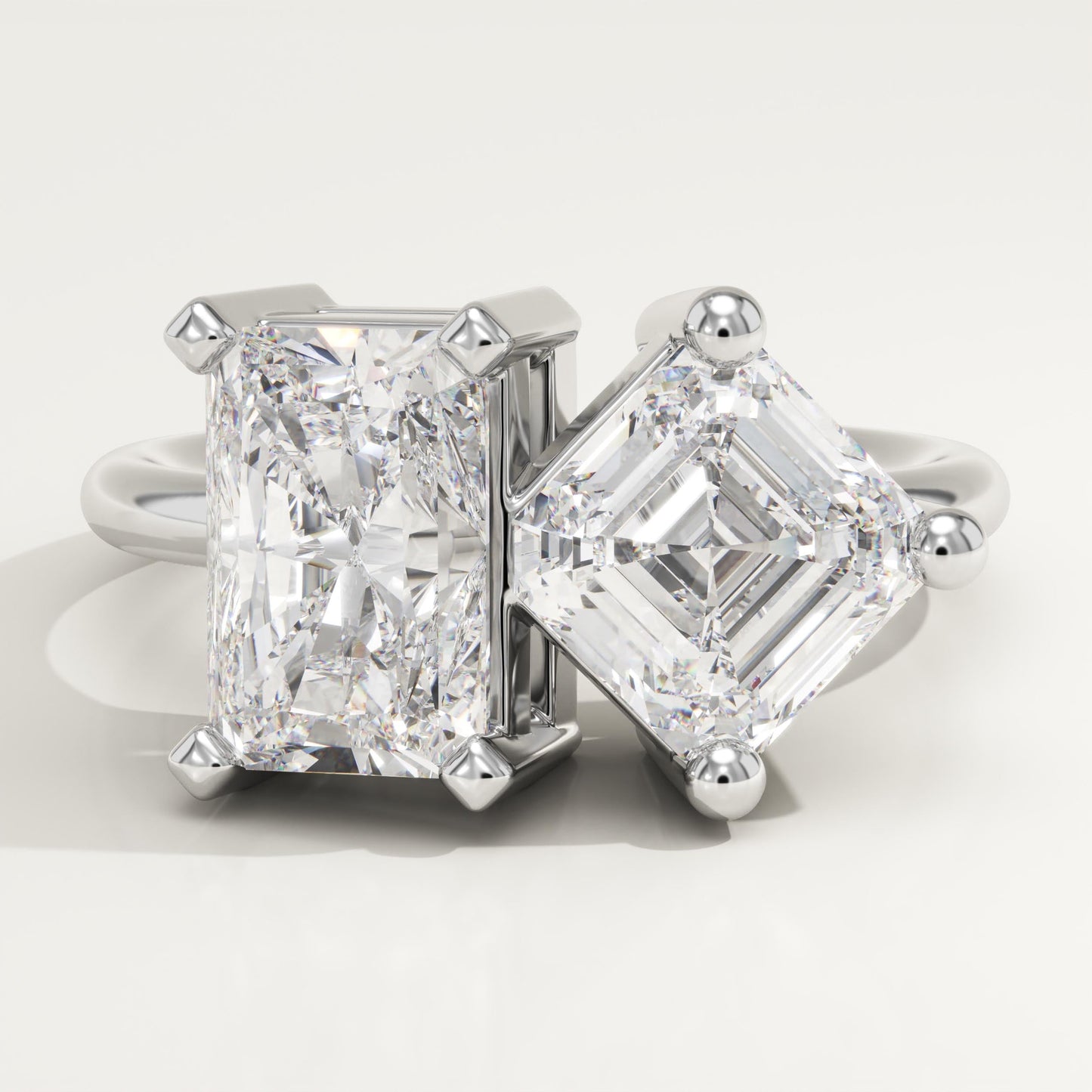 4.75 TCW Radiant & Asscher Cut Toi Et Moi Lab-Grown Diamond Engagement Ring