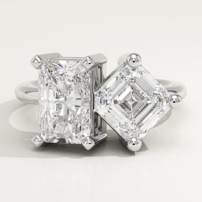 4.75 TCW Radiant & Asscher Cut Toi Et Moi Lab-Grown Diamond Engagement Ring